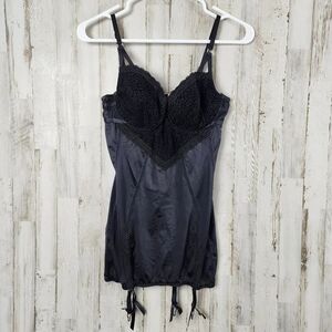Maidenform Lace Panel Garter Slip Shapewear Black Size 34D
